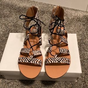 DV Zebra Gladiator Sandals. Tie and Zip
